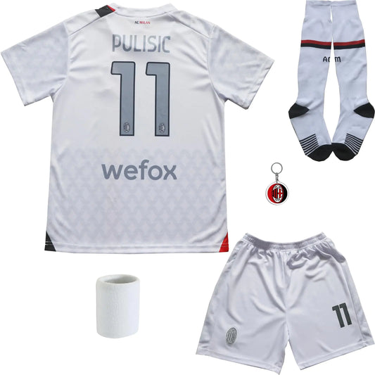 BIRDBOX Youth Sportswear Milan Christian Pulisic 11 Kids Away White Soccer Jersey/Shorts Bag Keychain Football Socks Set (White 24)