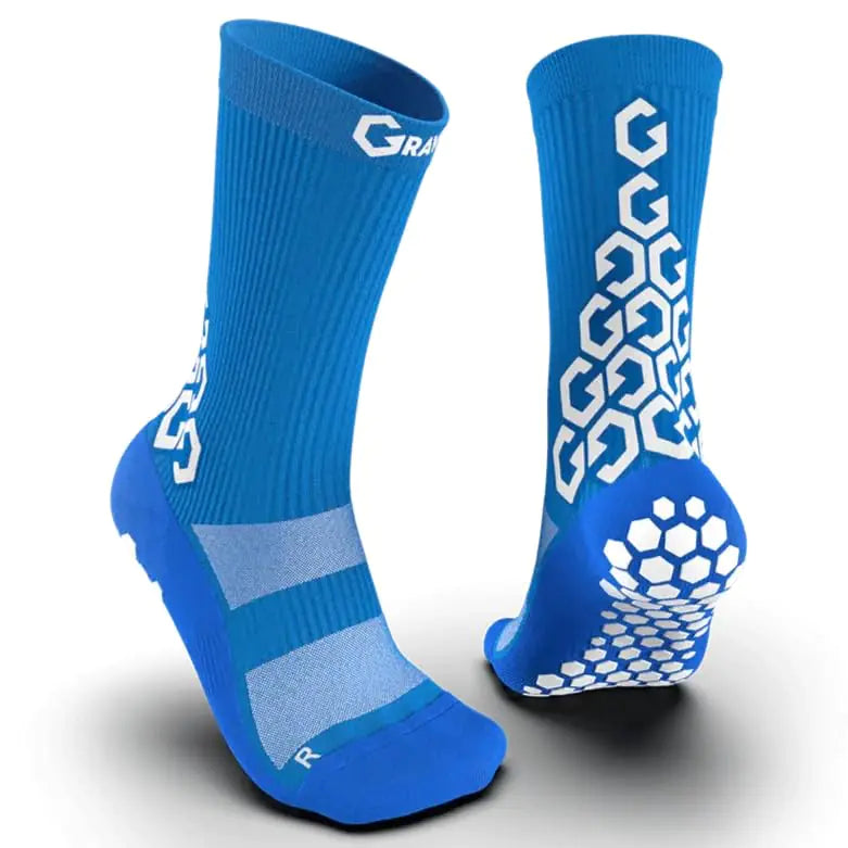 SENDA Gravity Pro Grip Socks with Non-Slip Technology Soccer Running Basketball Unisex Crew Length Blue Medium