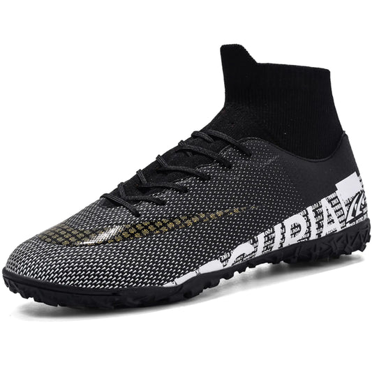 Mens Soccer Cleats Football Shoes with High-Tops Lace-Up Spikes Indoor Fg/Ag Firm Ground Turf Lacrosse Futsal Combat Boots Black US 9.5 EU 43